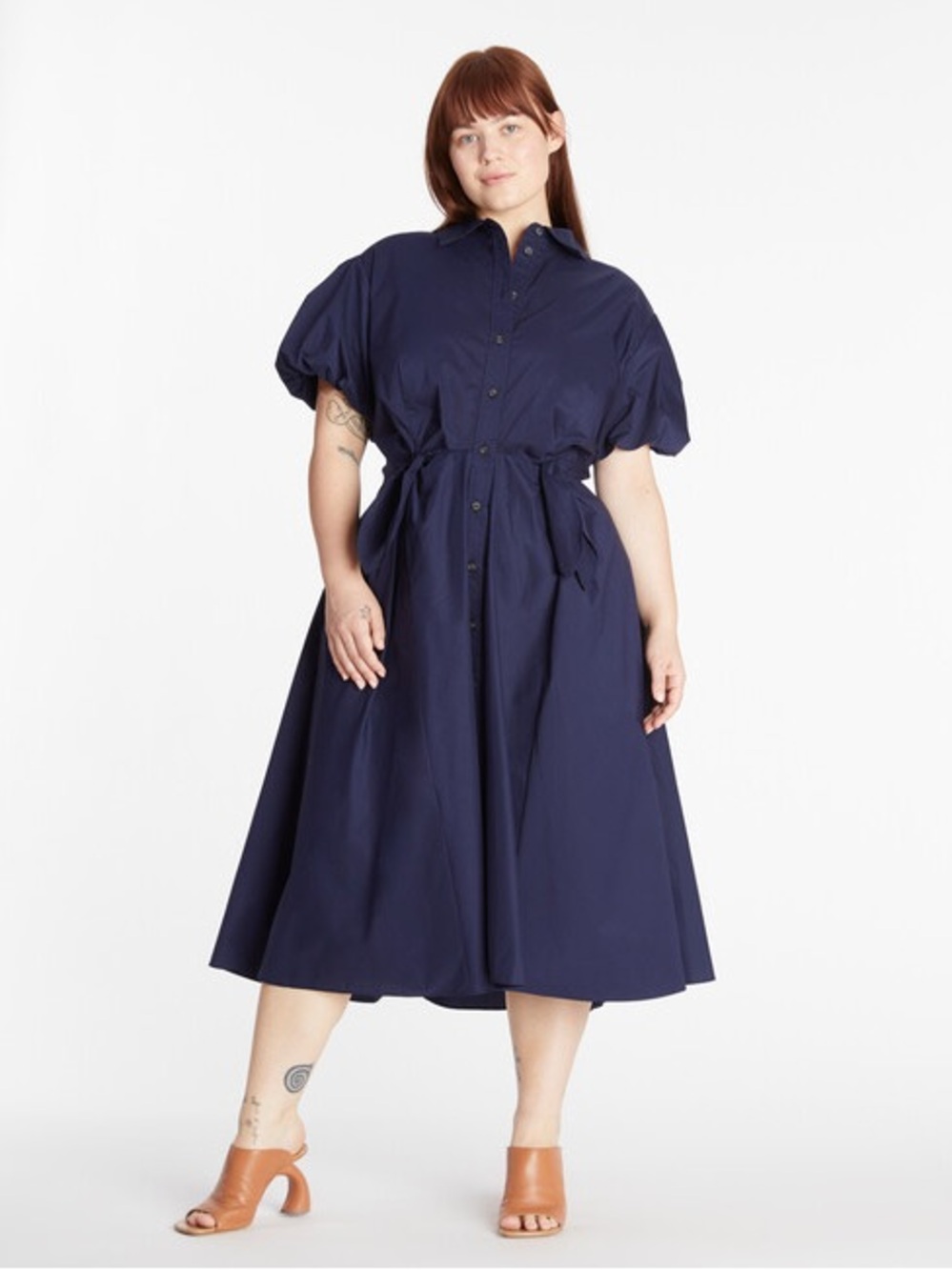 Tanya Taylor Elza Dress Navy Button-Front Midi Shirt Dress 14